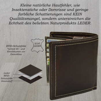 Portemonnaie mit RFID Schutz Herren Ledergeldbörse Geldbeutel Brieftasche